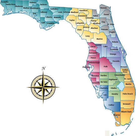 佛罗里达州各县的地图