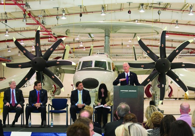 Florida Governor Rick Scott speaks at the dedication of Northrop Grumman’s Aircraft Integration Center of Excellence in St. Augustine, Florida.