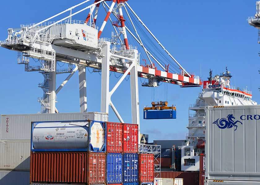 A large ship in the background
